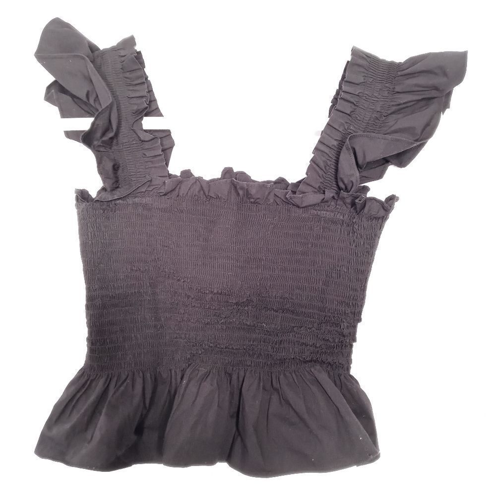 Hill House Black Smocked Ruffle Crop Top